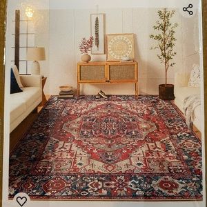 NWT, 5x7 washable, non-slip area rug.  Red with green, and beige color.